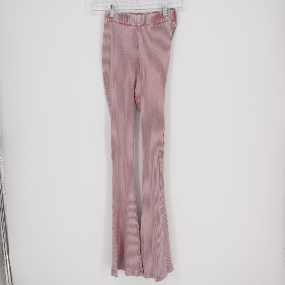 Zara Women's Pink Ribbed Acid Wash Flare Leggings Size M